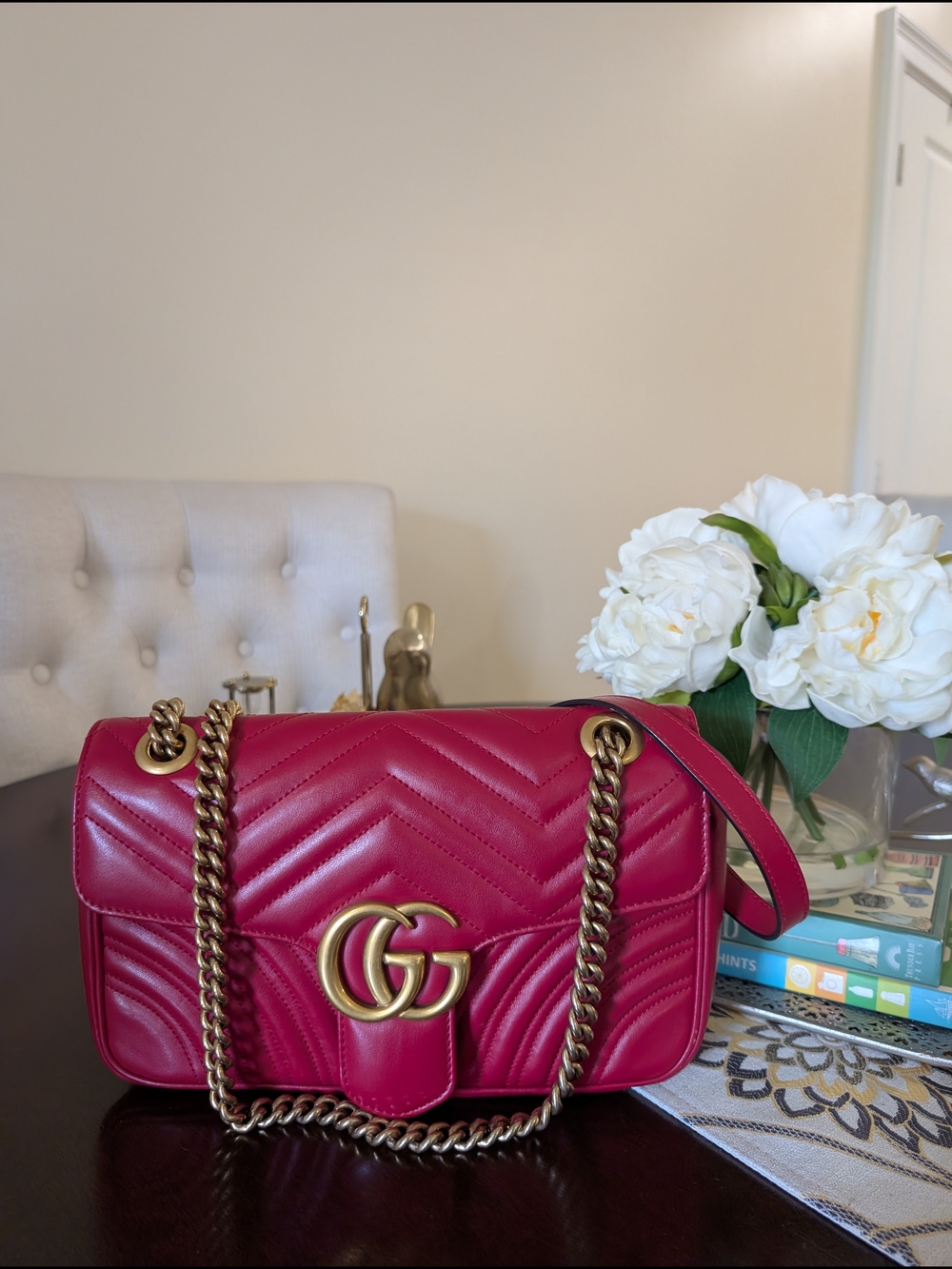 Gucci Marmont Quilted Leather Shoulder Bag in Red